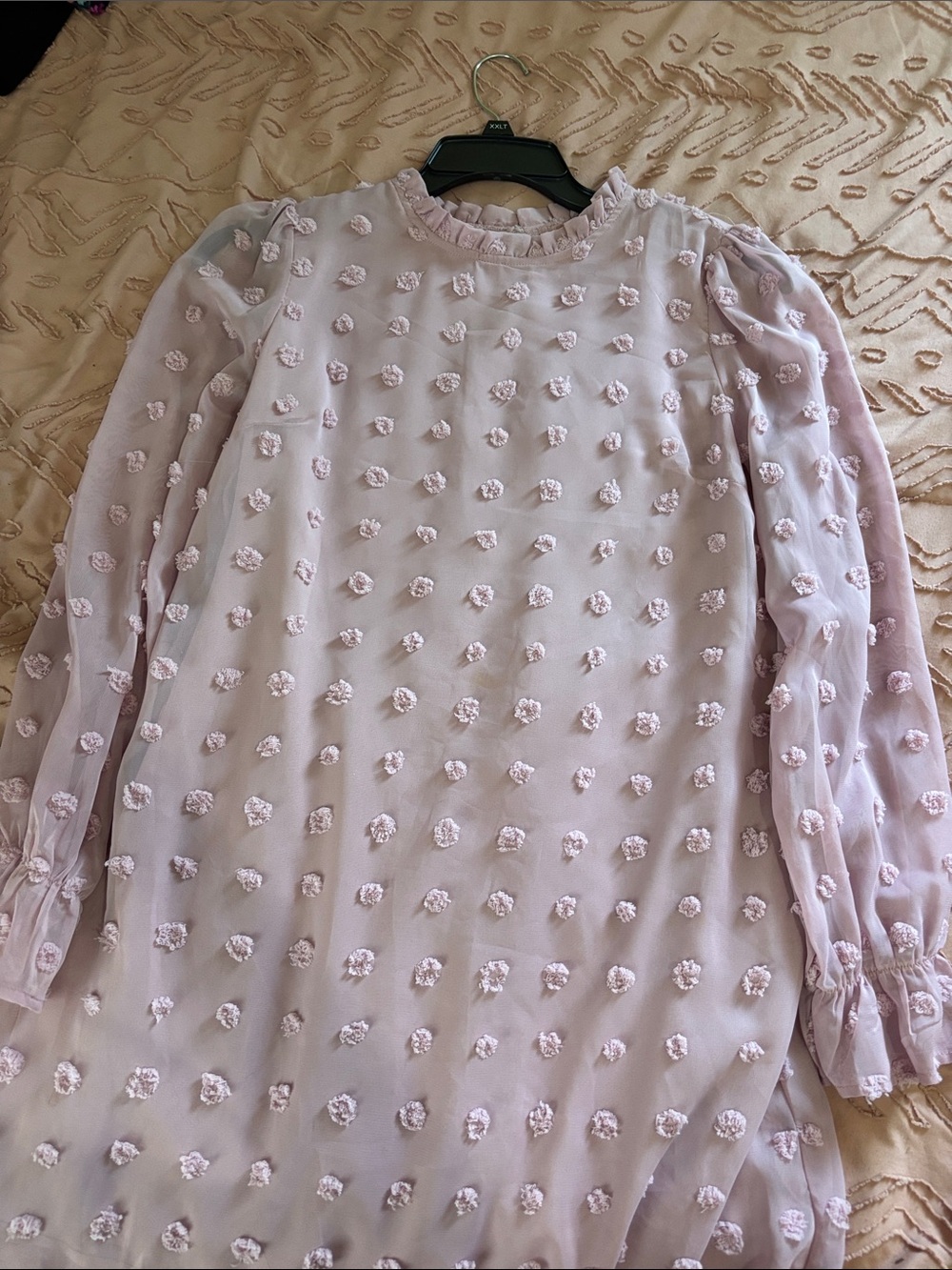 Andree Light Pink Textured Dot Long-Sleeve Dress